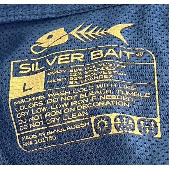Silver Bait Fishing Shirt Men’s Sz L 1/4 Zip Vented Mesh Back Blue Zip Pocket - Picture 8 of 9